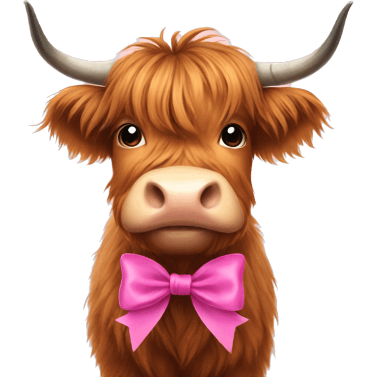 Highland cow with a ribbon pink bow emoji