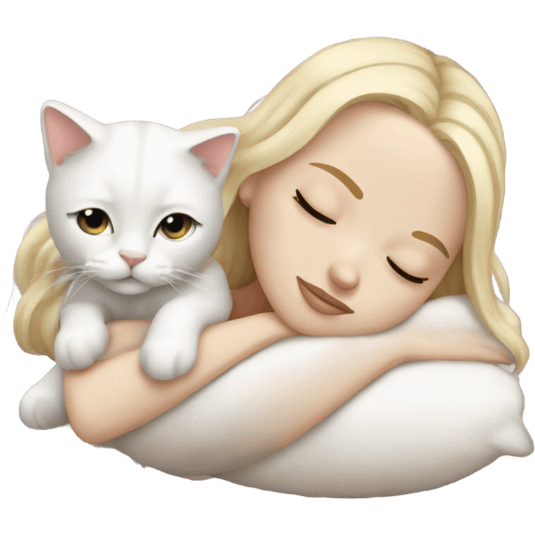 White girl blonde hair sleeping with white kitty emoji