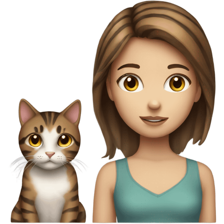 Girl brown hair and eyes with striped cat emoji