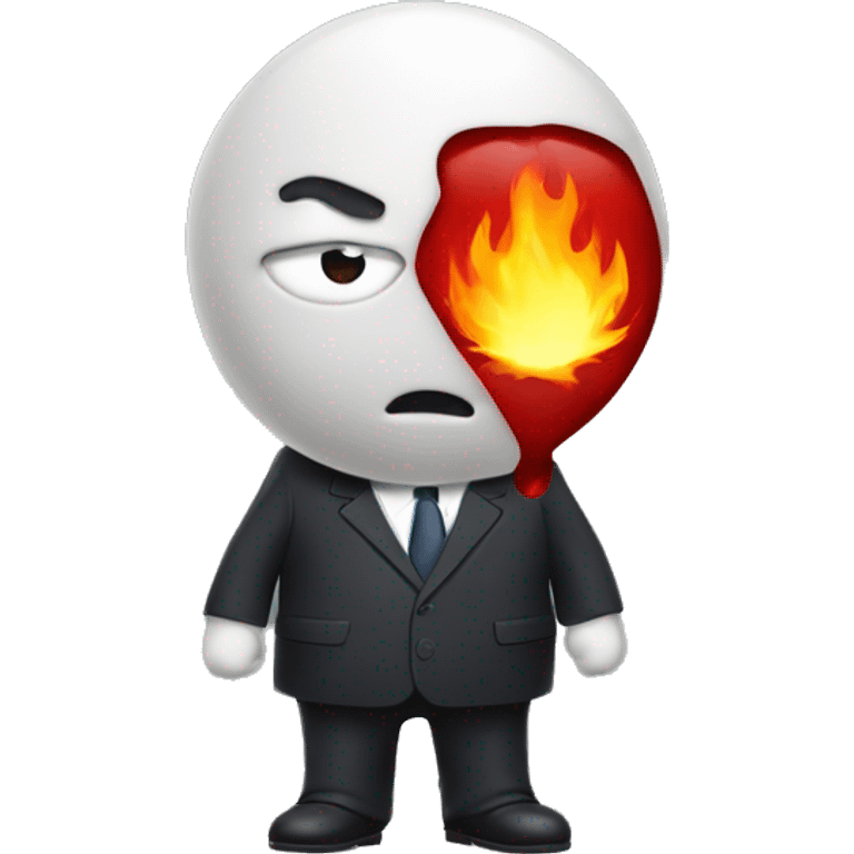 A little red gum drop wearing a suit very angry with fire coming out of his head from inside out emoji