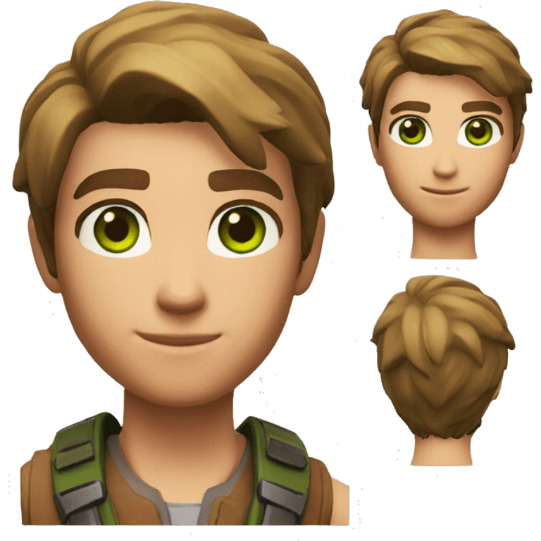 Fortnite Skin with brown straight hair and green eyes emoji