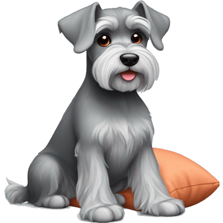 little grey schnauzer sitting on a pillow  emoji