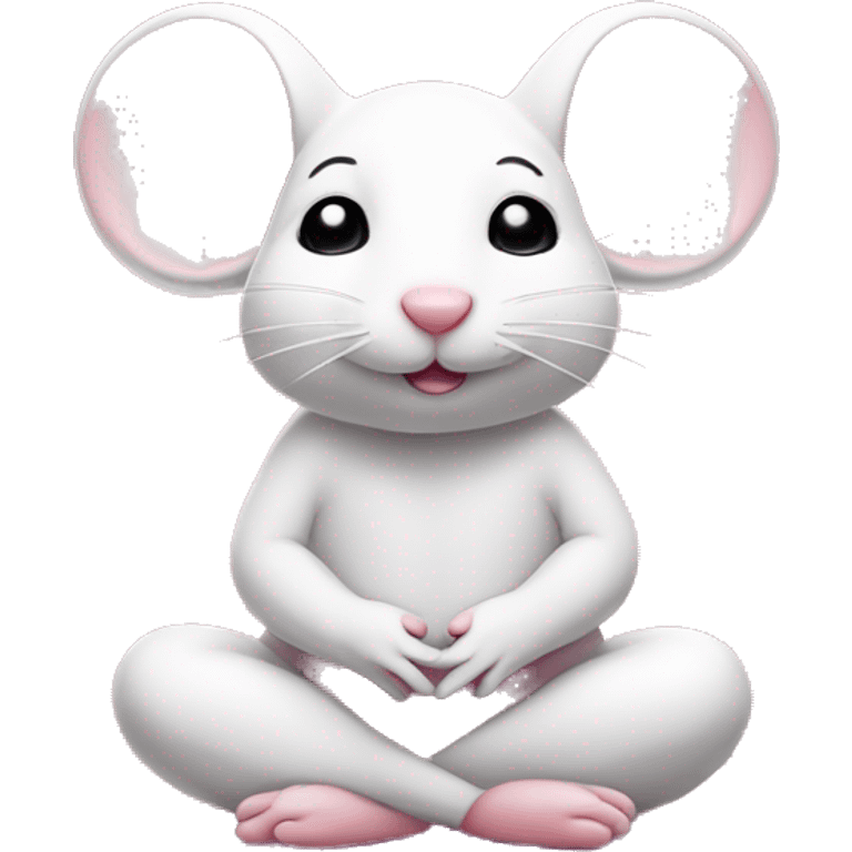 Cute little white mouse meditating on a pink yoga mat  emoji