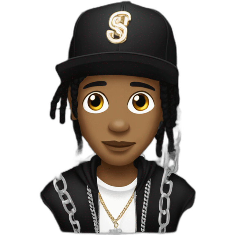 rapper asap rocky with black beany and chain emoji