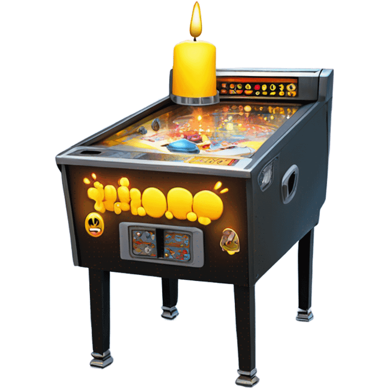 pinball machine with a lit birthday candle on the glass emoji