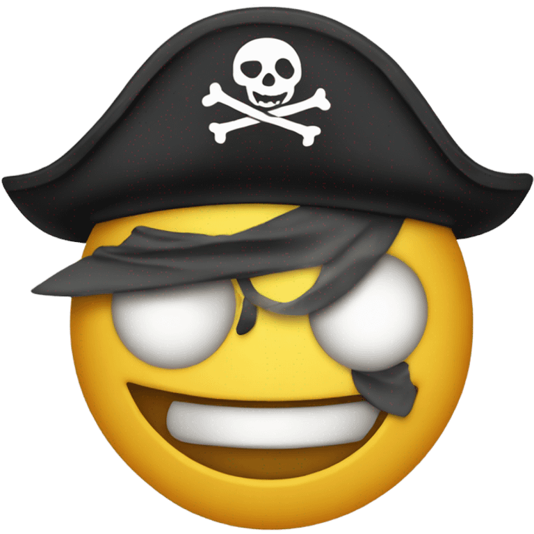 Smiley face with no teeth wearing pirate hat and eye patch  emoji