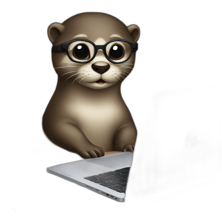 female otter with glasses use a macbook while seated against a pillow emoji