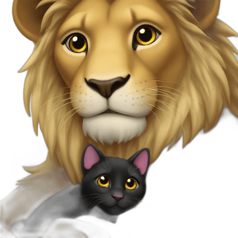 Lion Hugging black Cat emoji