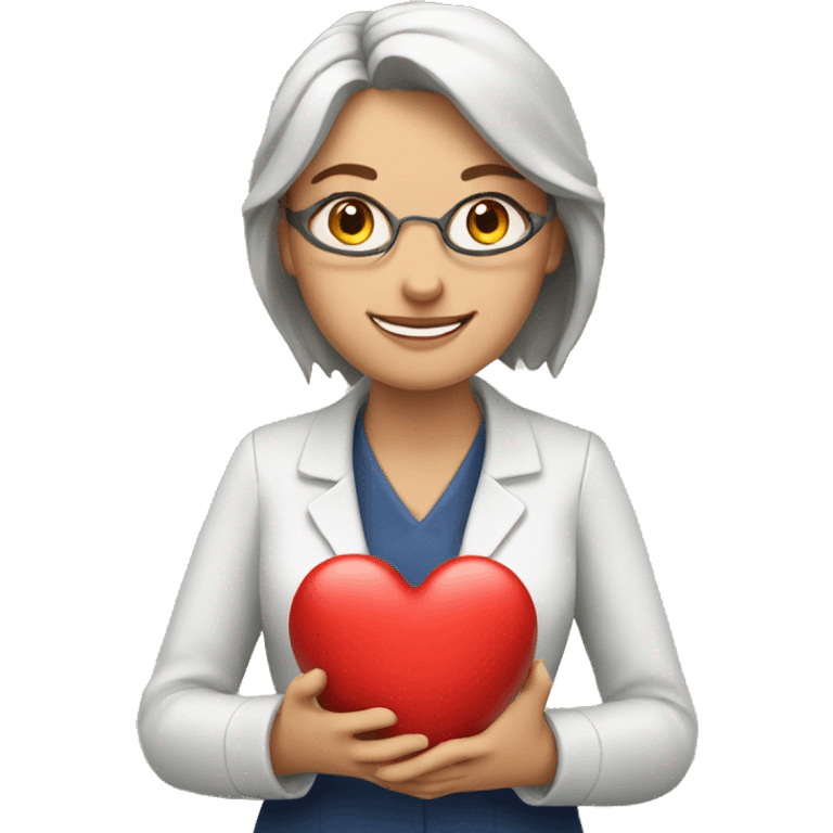 A European woman teacher holds her heart in her hands emoji