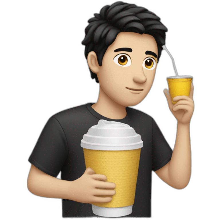 white guy black hair dinking straw cup emoji