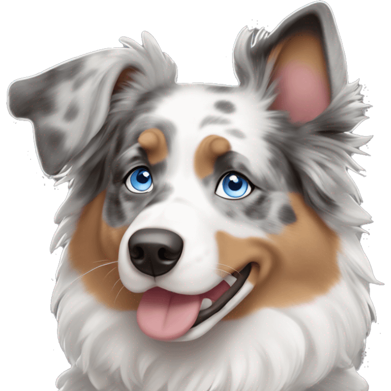 Merle Australian shepherd with blue eyes and one ear sticking up emoji