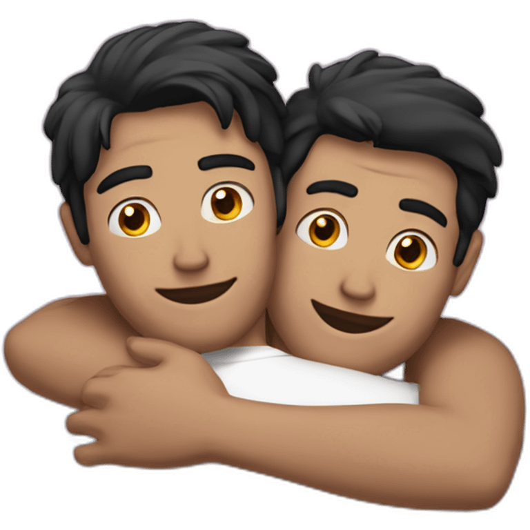 Gay hug between two white men with black hair emoji