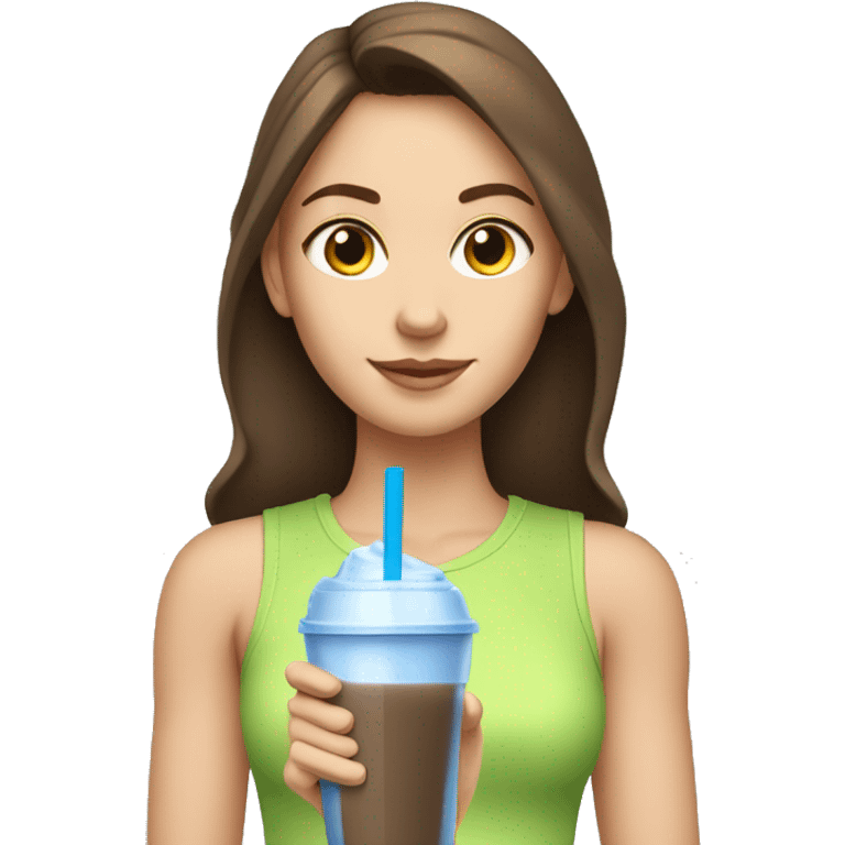 Brown haired white girl drinking protein shake side view emoji