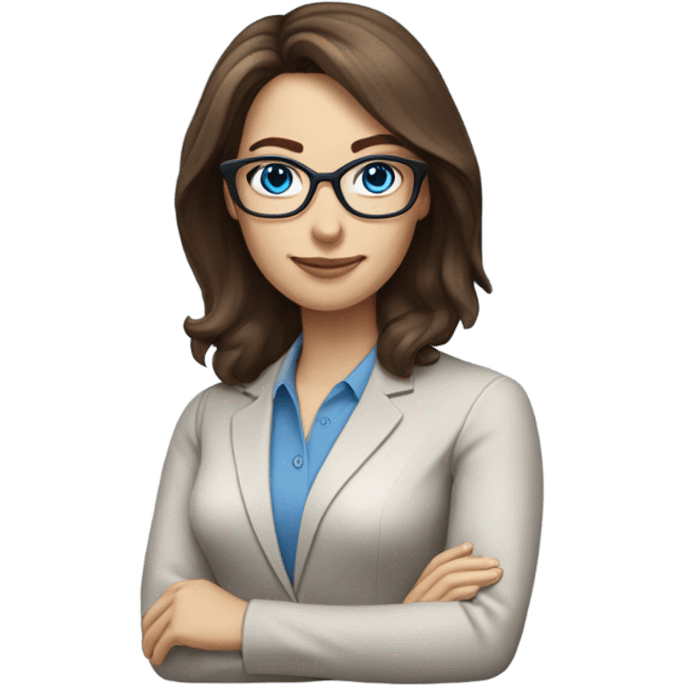 Shoulder length brown hair pale beautiful corporate woman with glasses and blue eyes emoji