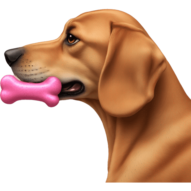 The dog eats a pink bone emoji