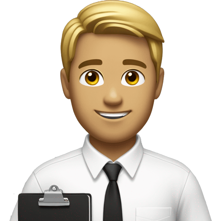 mormon missionary with one black nametag over the left side of the chest with a clipboard on hand, completely white shirt, show only the torso emoji