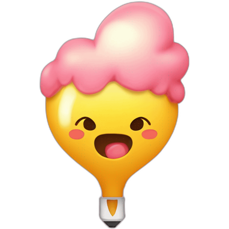 bombilla adorable con ojos, boca, brazos y piernas, rosa y amarillo, con un corazón rosa en el centro emoji