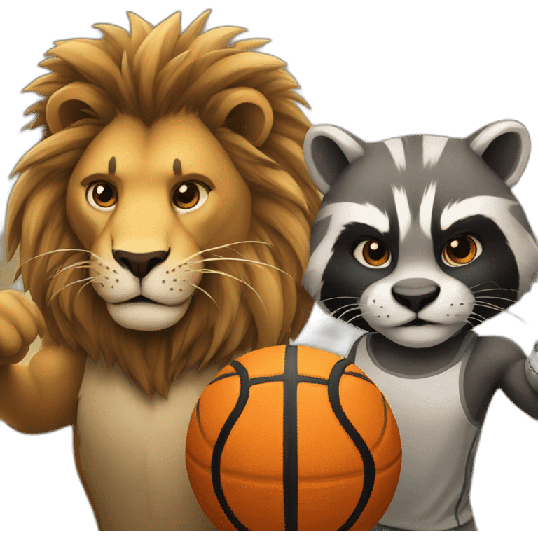 lion and racoon playing basketball emoji