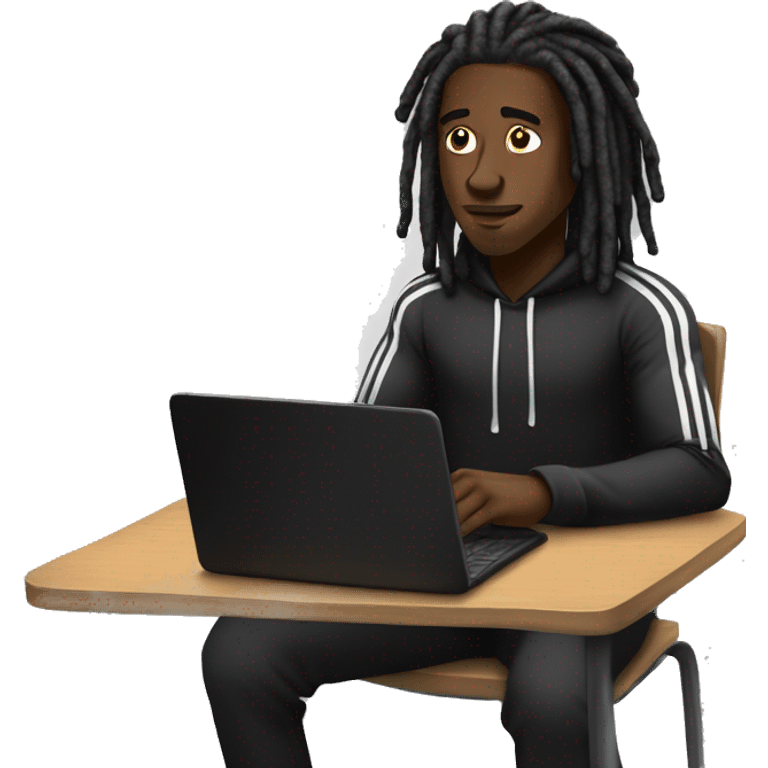 Black-guy-with-dreads-wearing-black-trackstuit-sitting-down-on-chair facing-foward-focused-on-laptop-computer- emoji