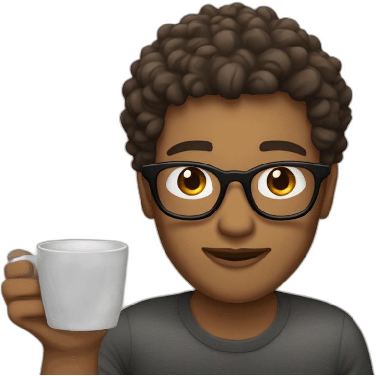 medium skin tone guy with short curly hair wearing glasses drinking a cup of coffee emoji