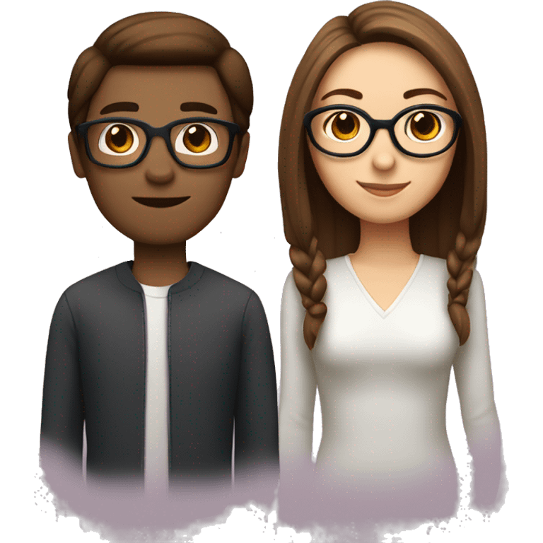 A couple one girl with straight middle length brown hair with glasses round and the guy with brown hair and square red glasses emoji