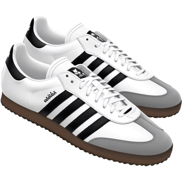 A pair of Adidas samba shoes in the color black and white emoji