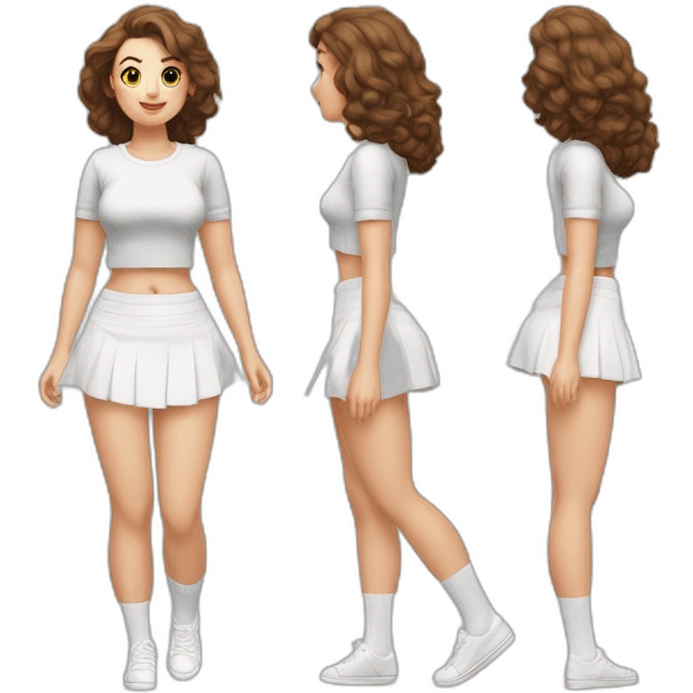 full-body-caucasian-curvy-beauty-наклоняется к земле-short-black-skirt-back-and-front-views-strong-wind-knickers-long-white-socks emoji