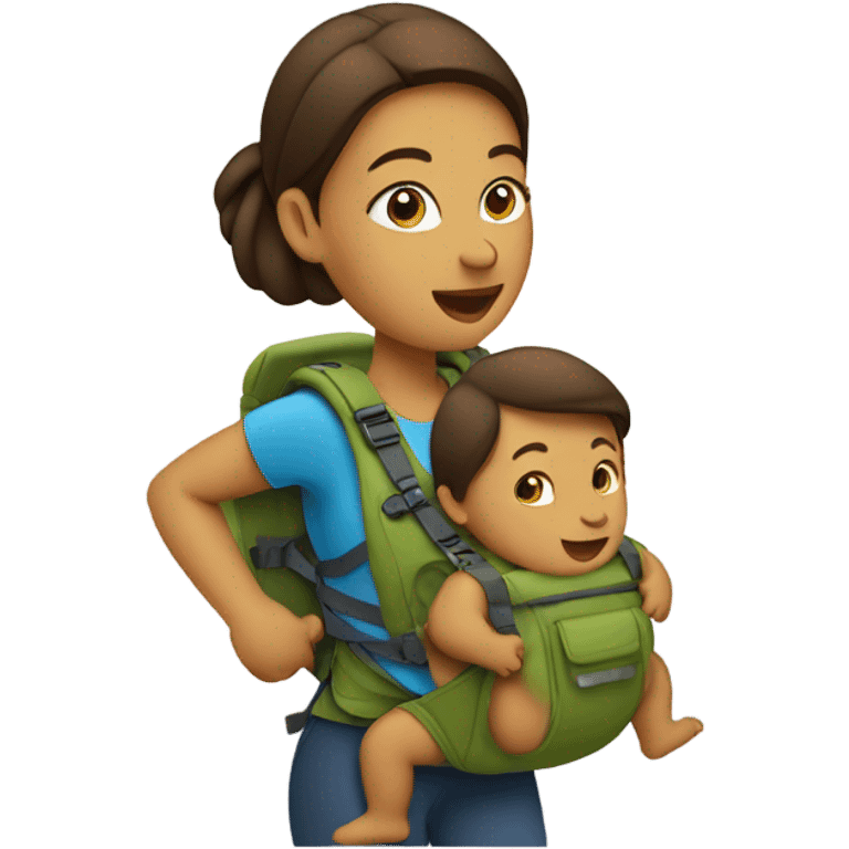 Woman hiking with a baby in carrier emoji