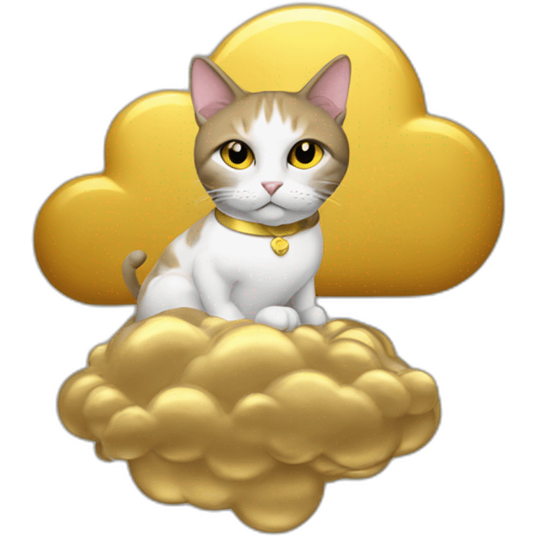 cat secretary sitting on top of the gold cloud emoji