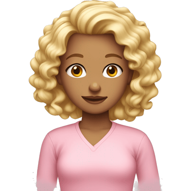 Blond girl with curls wearing pastel pink shirt emoji