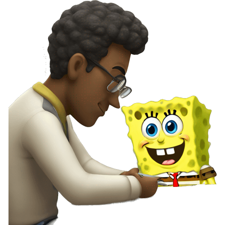 Spongebob taking a written exam. Teacher is looking over his shoulder emoji