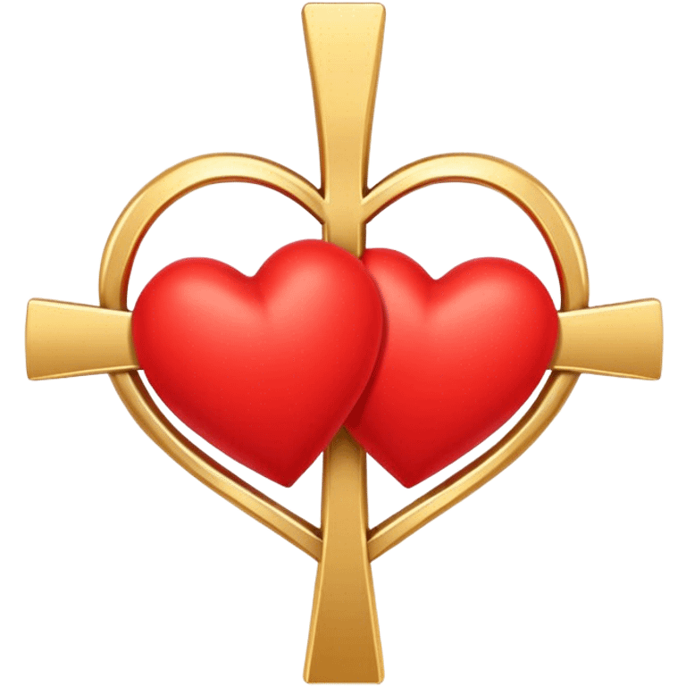 Two red  heart outlines  entwined with a simple gold cross  emoji