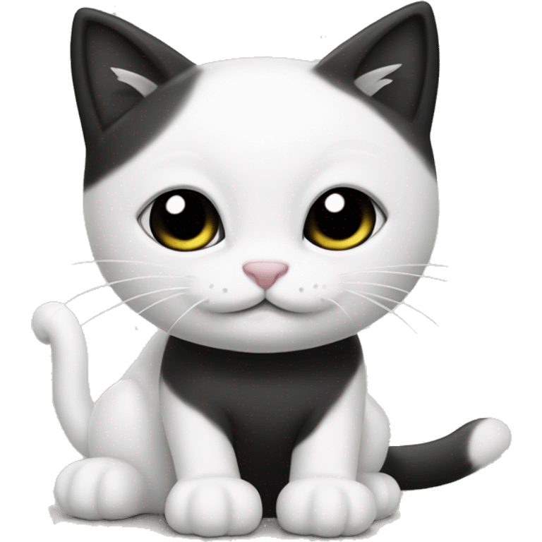 gatito blanco y negro con una flor emoji