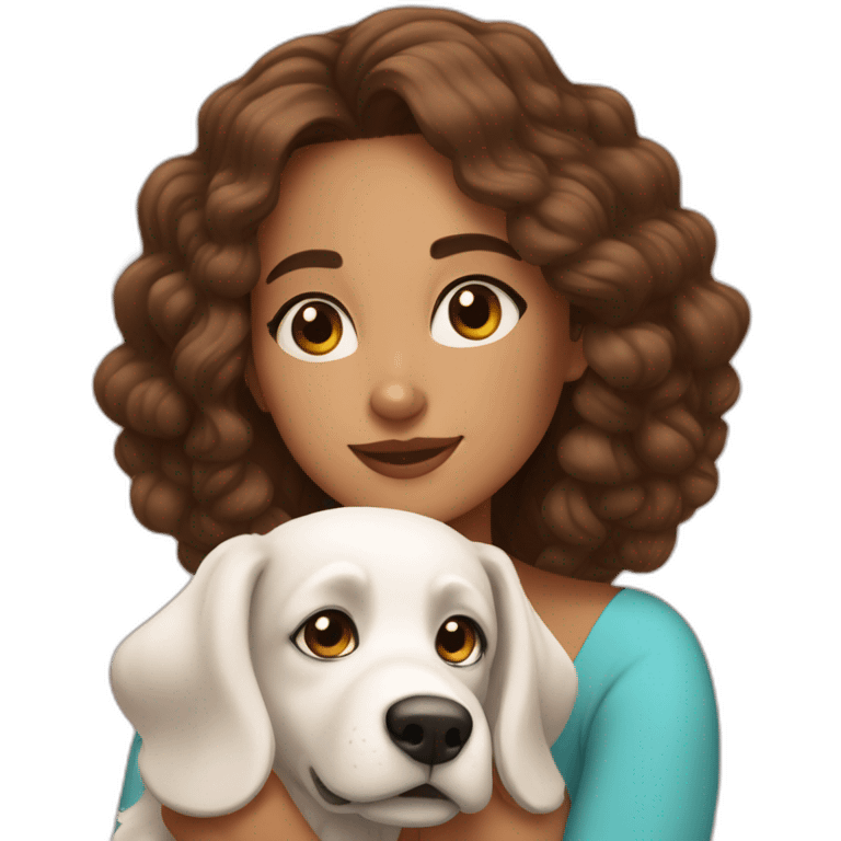 young moroccan woman with brown eyes long curling hair and à white dog on her lap emoji