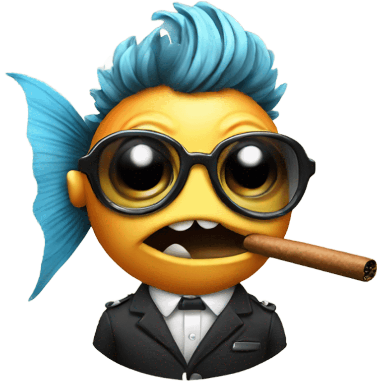 Cute fish with punk hair smoking a cigar emoji