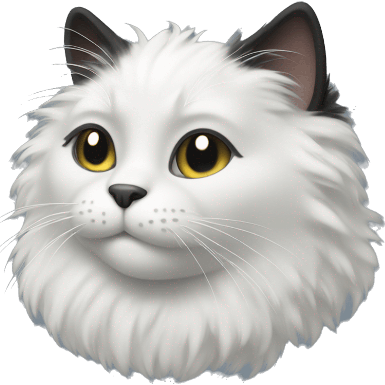 fluffy black cat with white spot on month emoji