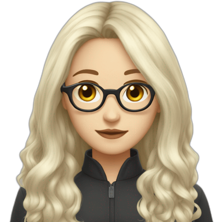 Medium long hair, black hair, glasses，Maiden, lovely. emoji