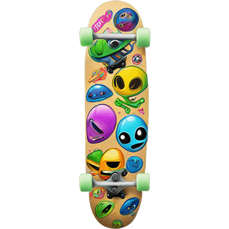 skateboard with alien stickers emoji