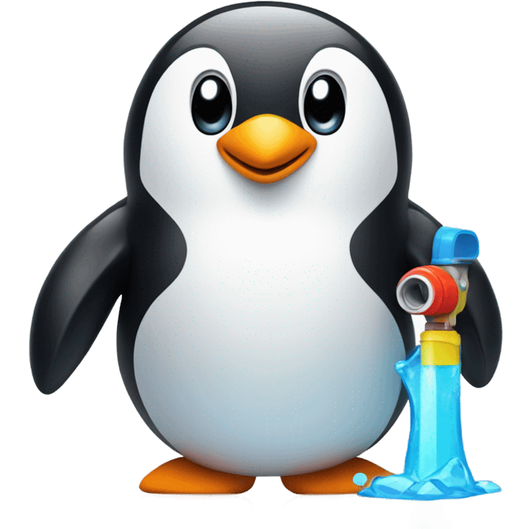 Penguin smiling with water gun  emoji