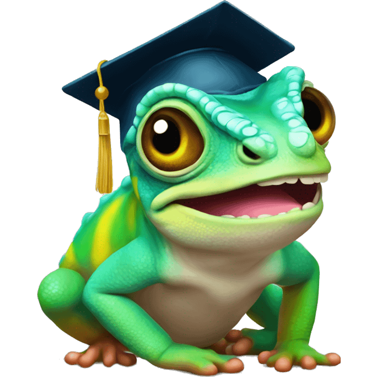 cuty chameleon with mortarboard emoji