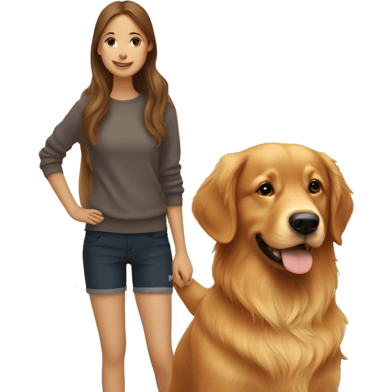 Red golden retriever with brunette girl emoji