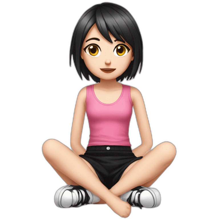 full body Front view emo girl sits on the floor black skirt pink knickers emoji