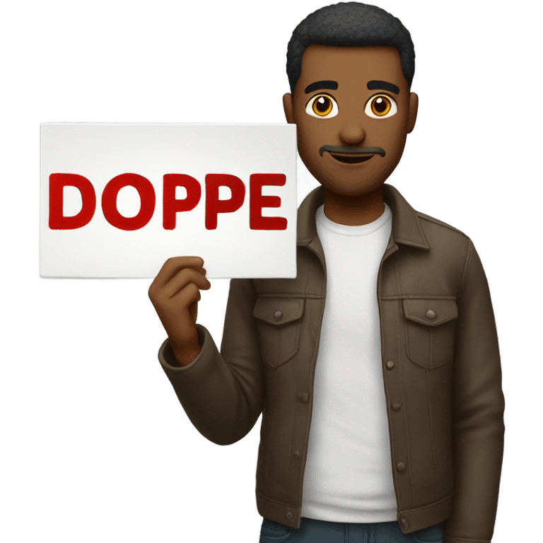 man holding a sign that says dope emoji