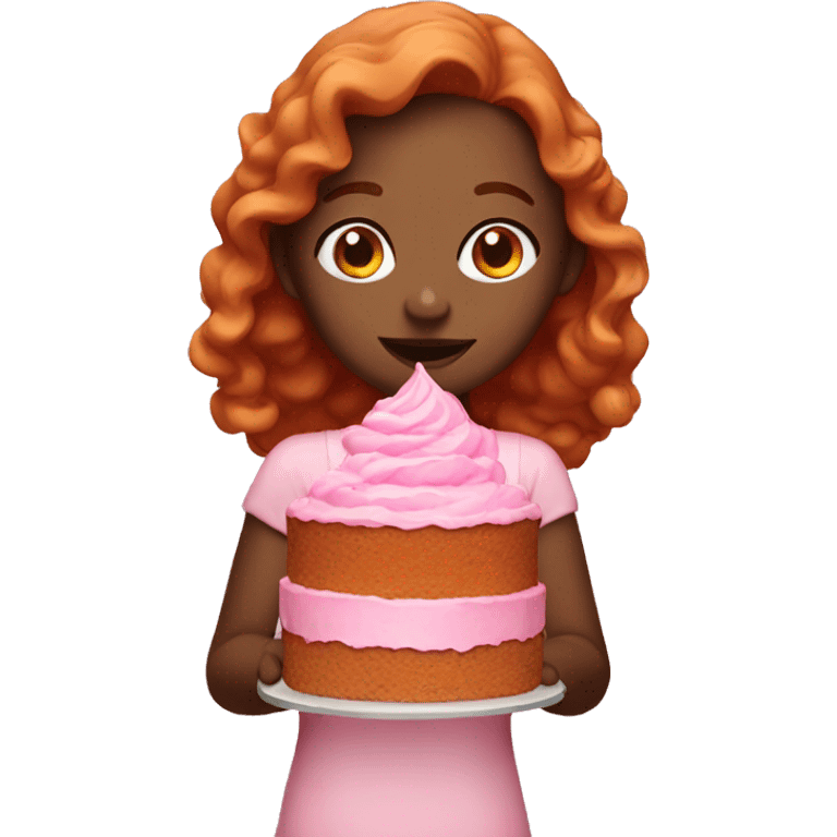 dark ginger girl with pink cake emoji