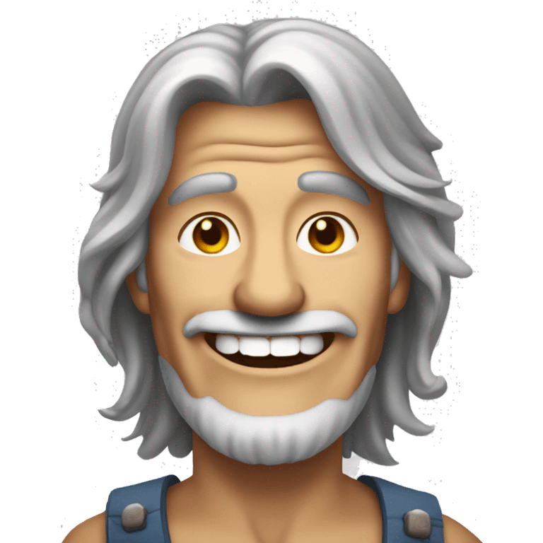 65 year old hillbilly male with long grey hair smiling with teeth emoji