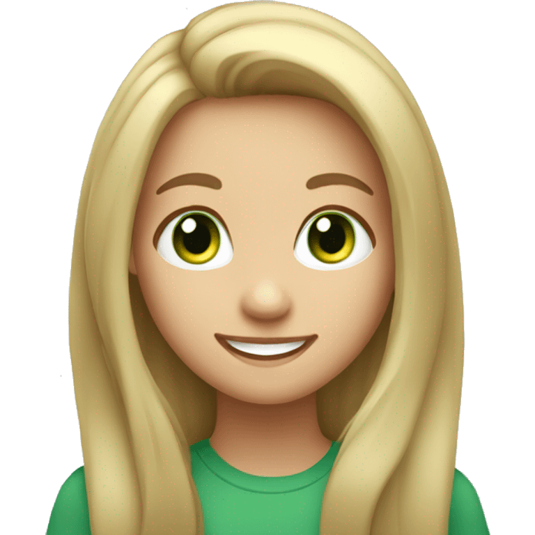 smiling girl with long hair green eyes emoji