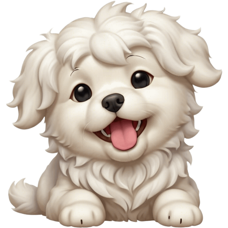 Cinematic Cute Yawning Wavy-Haired Maltese Dog Portrait Emoji, Head tilted slightly with a dramatic, wide-open yawn, showcasing a lustrous, wavy-haired white coat with gentle highlights, floppy ears slightly drooping, round dark eyes barely open in drowsy contentment, Simplified yet irresistibly adorable features, highly detailed, glowing with a soft, cozy glow, high shine, relaxed yet expressive, stylized with a touch of whimsy, bright and endearing, soft glowing outline, capturing the essence of a sleepy yet affectionate companion, so drowsy it feels like it could stretch right out of the screen and curl up for a nap! emoji