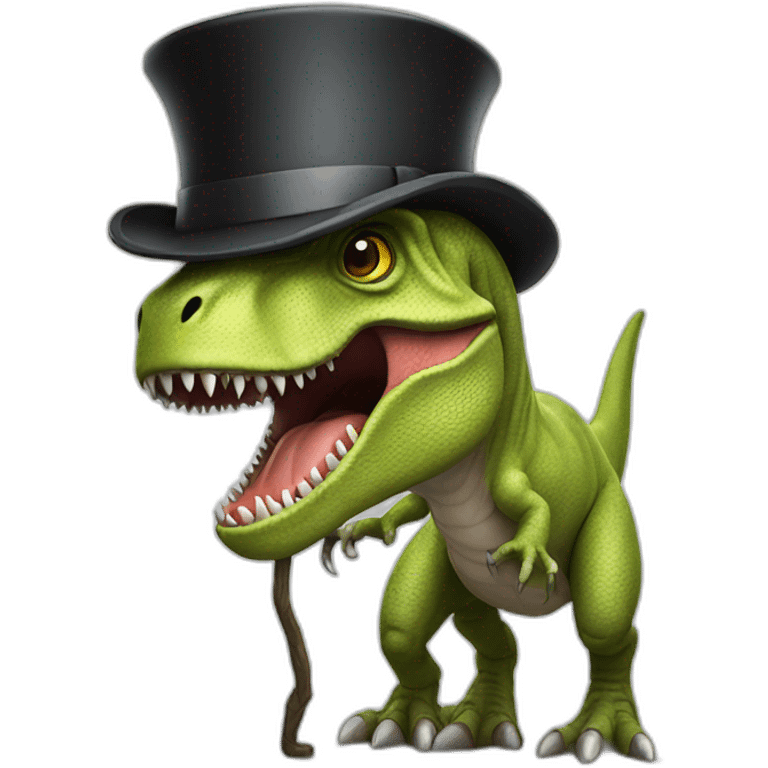 T-Rex with top hat and cane crying emoji