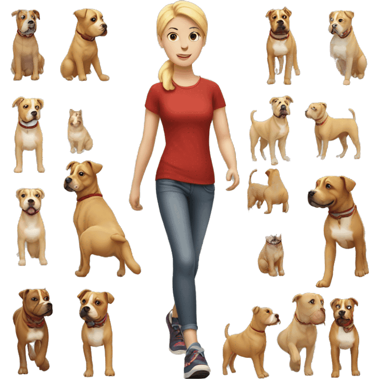 Blonde girl walking red amstaff emoji