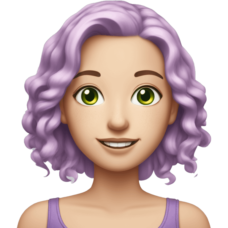 white girl with green eyes and freckles and lavender hair with pink tips smiling  emoji